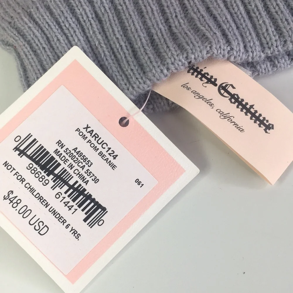 New Juicy Couture Girls Pom Pom Beanie Gray Orange $48